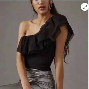 Sunday in Brooklyn x Anthropologie One-Shoulder Tulle Tank in Black (size M)